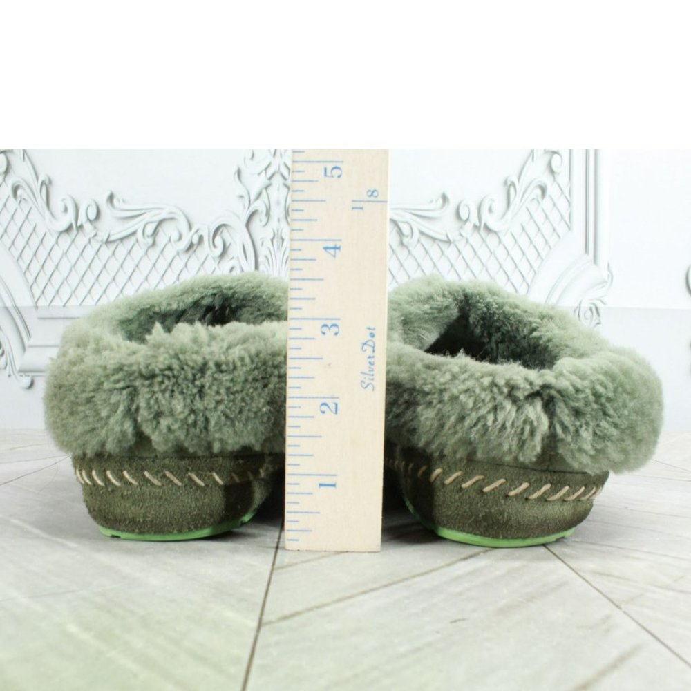 LL Bean Squam Lake Green Suede Wicked Good Shearling Lined Slippers Size 8 M - Picture 6 of 9